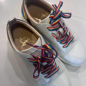 Christian Louboutin Arkenspeed Flat White Rainbow Lace Up Low Top Sneaker 37.5